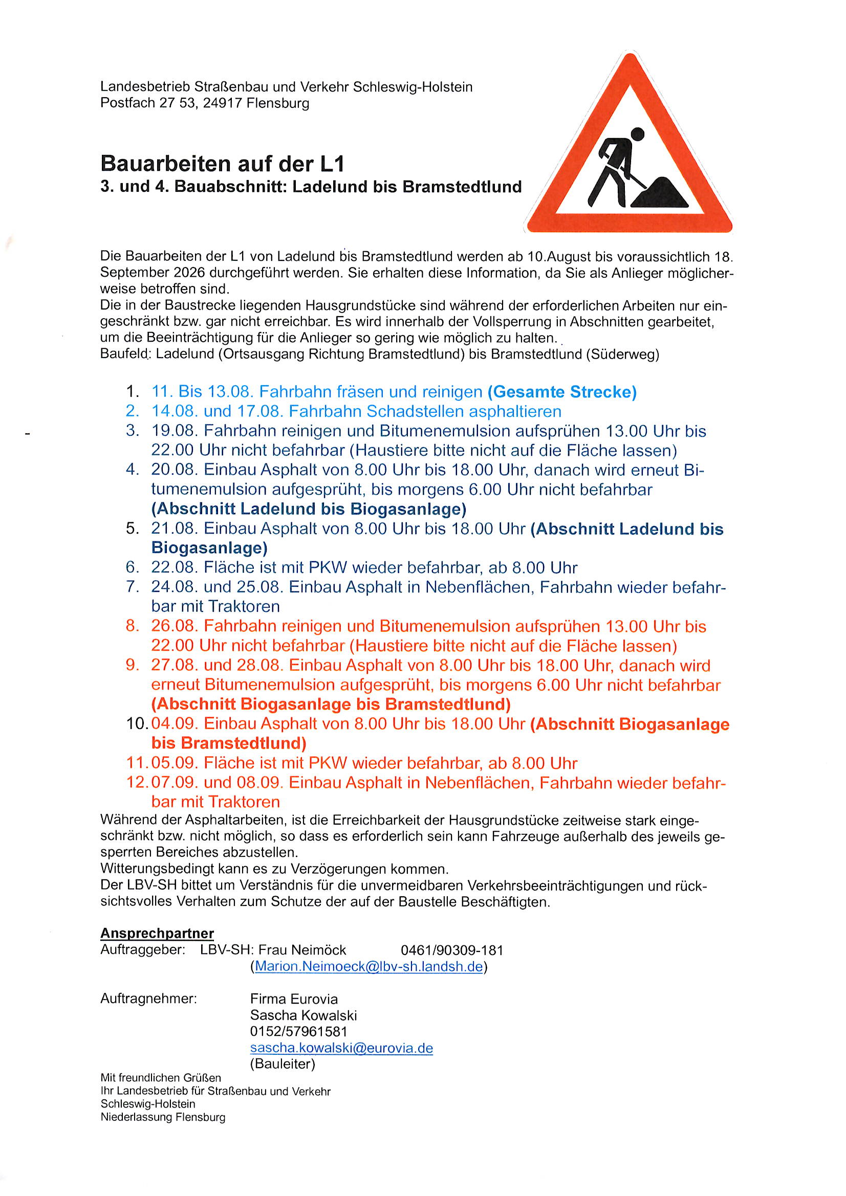 Bauarbeiten L1 08 2026